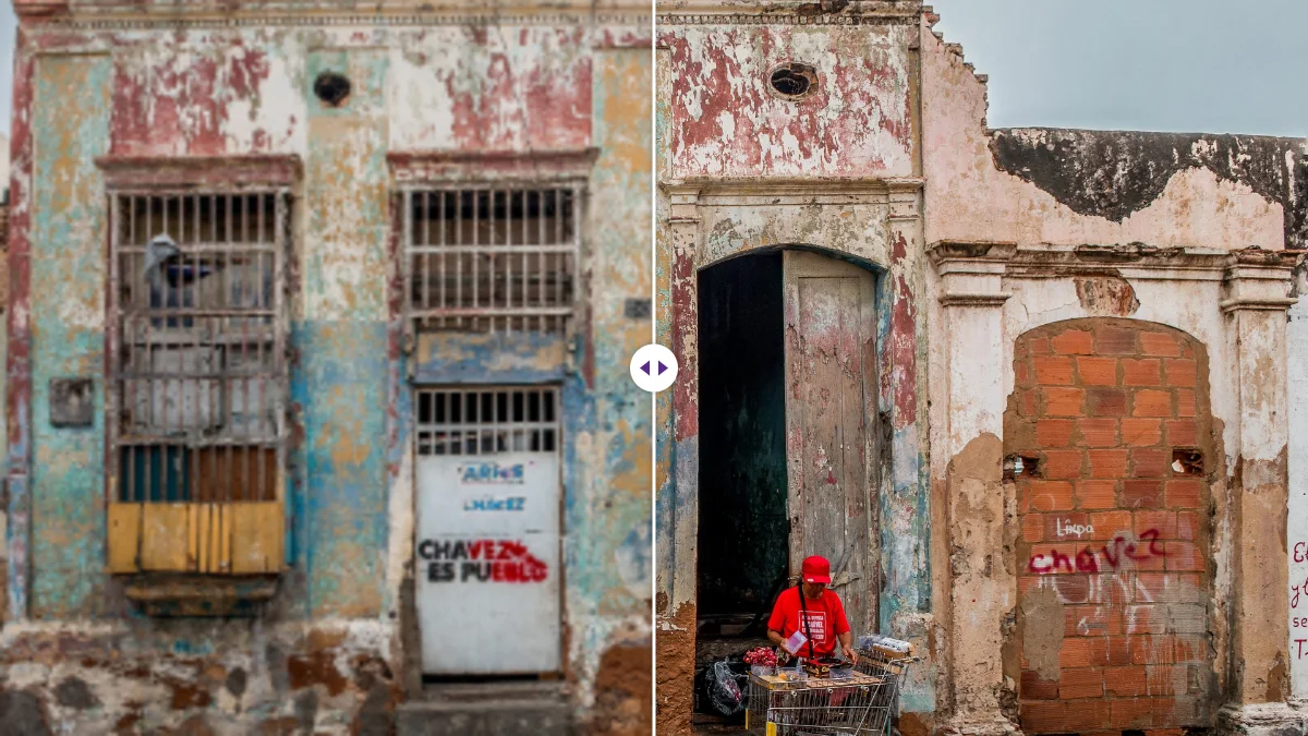 Un vieux bâtiment colonial : version floue en basse résolution à gauche et version nette à droite