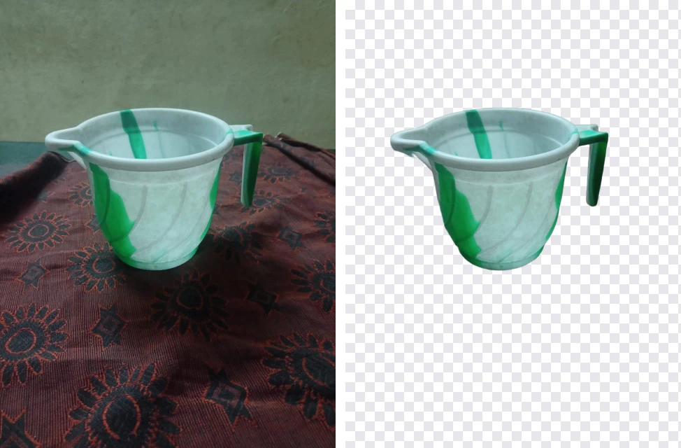 A product photo next to the same product cut out on a transparent background